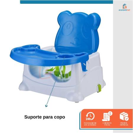 Imagem de Cadeira de Alimentação Bebê Booster Comer Refeição Cadeirinha Infantil Portátil Segurança Ursinho Azul
