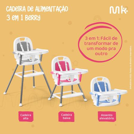 Imagem de Cadeira de Alimentação Berry 3 em 1 até 15Kg Pés Antiderrapantes Multikids Baby BB323