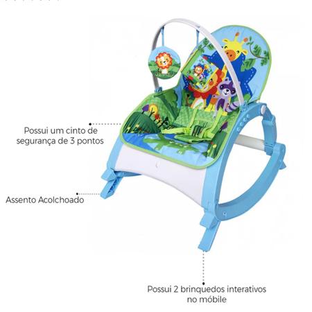 Imagem de Cadeira de Balanço Bebê Bandeja Alimentação Azul + Naninha