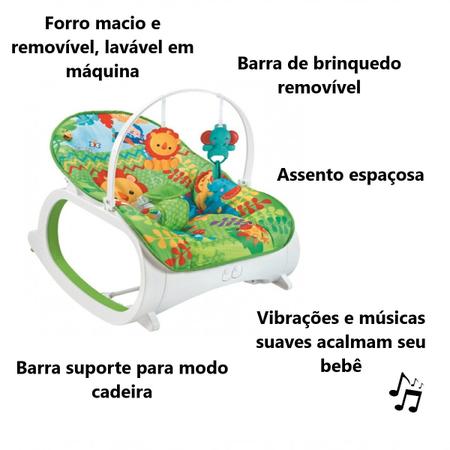 Imagem de Cadeira de Balanço Musical Verde e Naninha Elefante P/ Bebês