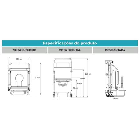 Imagem de Cadeira de Banho Dobrável em Aço para 150 kg modelo D45 - Dellamed