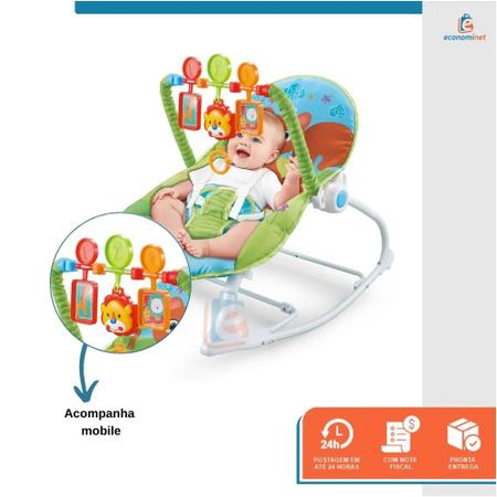 Imagem de Cadeira de Bebê Descanso Infantil Repouseira Musical Vibratória Alimentação Refeição Função Balanço e Deitado Esquilinho