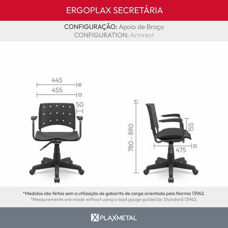 Imagem de Cadeira de Escritório Ergoplax Secretária Giratória Preta Com Braco Assento e Encosto Estofado Couro Eco