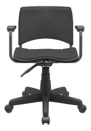 Imagem de Cadeira de Escritório Ergoplax Secretária Giratória Preta Com Braco Assento e Encosto Estofado Couro Eco