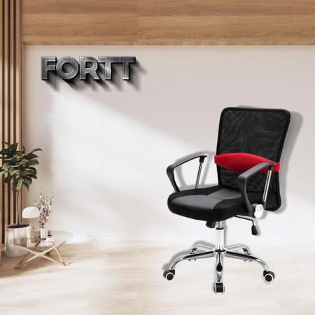 Imagem de Cadeira de Escritório Executiva Base Cromada Com Rodinha Fortt Nice Preta Vermelha - CEXF01-PV
