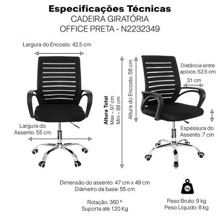 Imagem de Cadeira De Escritório Giratória Conforto Total Office Escrivaninha Atendimento Secretária Zebrada Estofado Mesh