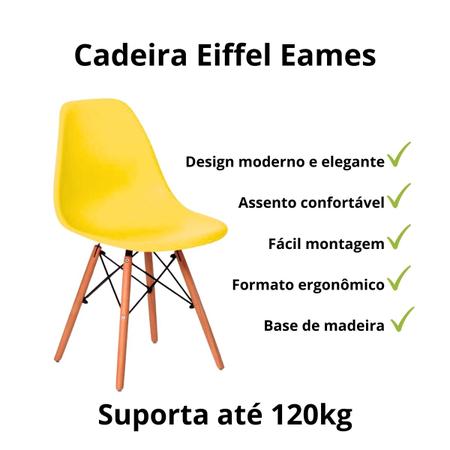 Imagem de Cadeira De Jantar Eames Para Escrivaninha Escritório Plástico Pés De Madeira Decoração Mesa - Amarela