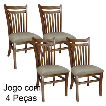 Imagem de Cadeira de Jantar Flávia Imbuia e Veludo Bege Escuro Jogo 4 Peças