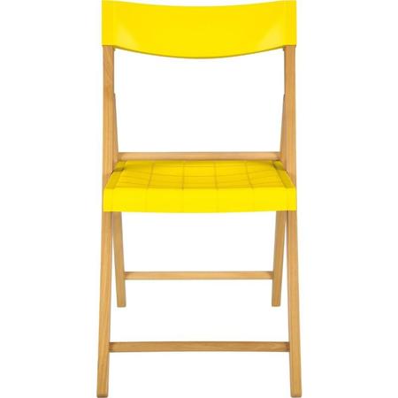 Imagem de Cadeira de madeira tauari com assento e encosto em plastico amarelo potenza envernizado
