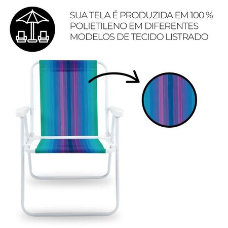 Imagem de Cadeira De Praia Alta Reclinável Mor Aço Azul Ciano E Roxo Verão 72cm Resistente E Confortável Mor