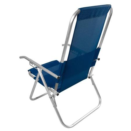 Imagem de   Cadeira De Praia Alumínio Reclinável Alta 5 Posições 110kg Azul-Marinho