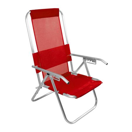 Imagem de Cadeira de praia alumínio reclinável alta reforçada 150 kg vermelho