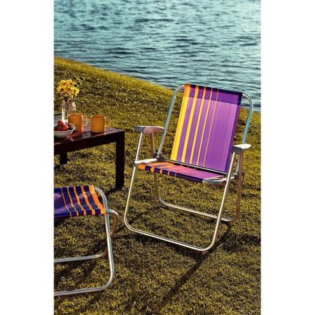 Imagem de Cadeira de Praia Tramontina Samoa Alta em Alumínio com Assento Roxo e Amarelo 92900003