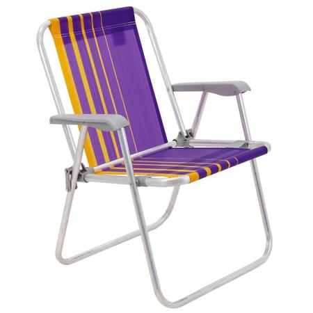 Imagem de Cadeira de Praia Tramontina Samoa Alta em Alumínio com Assento Roxo e Amarelo 92900003