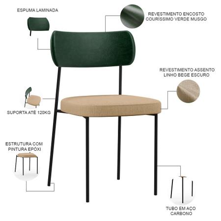 Imagem de Cadeira Decorativa Para Sala De Jantar Melina L02 Facto Verde Musgo Linho Bege Escuro - Lyam Decor