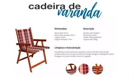 Imagem de Cadeira Dobrável de Madeira Jardim Varanda Sol Lar e Lazer