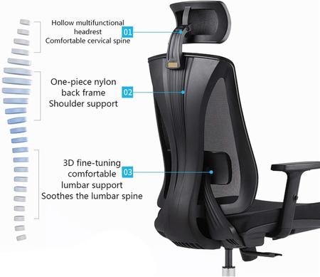 Imagem de Cadeira Escritório Ergonômica Presidente Reclinável Alta Confortável Tela Corrige Postura NR17 Premium XS Top Seat