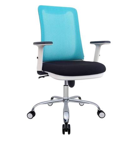Imagem de Cadeira Escritório Giratória Design Moderno Home Office Studio Decor Top Seat Branca e Azul Turquesa