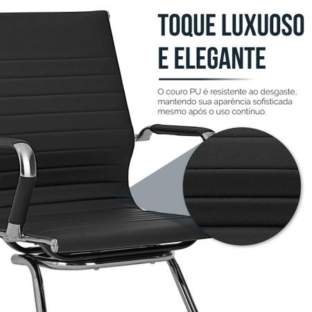Imagem de Cadeira Escritório Pés Fixos em Couro PU Secretária Premium