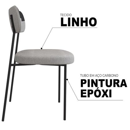 Imagem de Cadeira Estofada Milli Corano/Linho F02 Preto/Cinza - Mpozenato