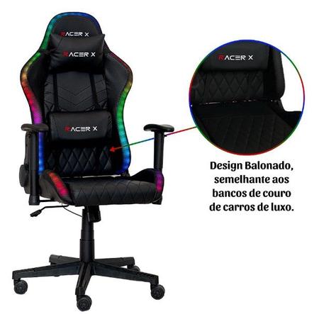 Imagem de Cadeira Gamer de Escritório Racer X Reclinável Hype com Led RGB