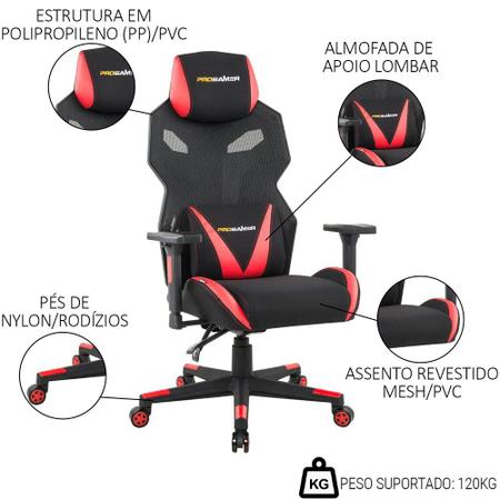 Imagem de Cadeira Gamer Giratória e Reclinável com Apoio Lombar Upper R02 Preto/Vermelho - Mpozenato