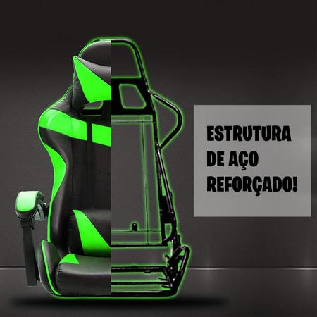 Imagem de Cadeira Gamer Giratória Nsx Reclinável Estofado Verde Couro