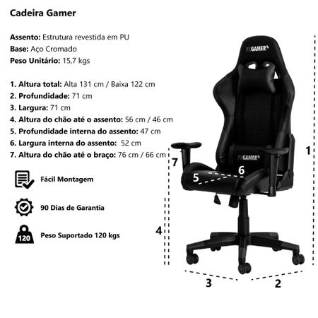 Imagem de Cadeira Gamer II Reclinável 180º Giratória Preto e Branco Altura Ajustável Função Relax