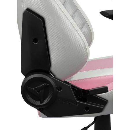 Imagem de Cadeira Gamer Para Escritório Alto Conforto Com Almofada Ergonômica Para Lombar e Apoio de Pescoço e Braço Bidirecional Com Base de Metal e Giratória Cor Branca de Rosa