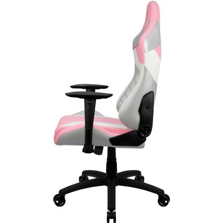 Imagem de Cadeira Gamer Para Escritório Alto Conforto Com Almofada Ergonômica Para Lombar e Apoio de Pescoço e Braço Bidirecional Com Base de Metal e Giratória Cor Branca de Rosa