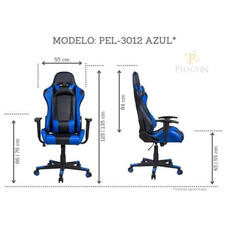 Imagem de Cadeira Gamer Pelegrin em Couro PU Reclinável PEL-3012 Preta e Azul