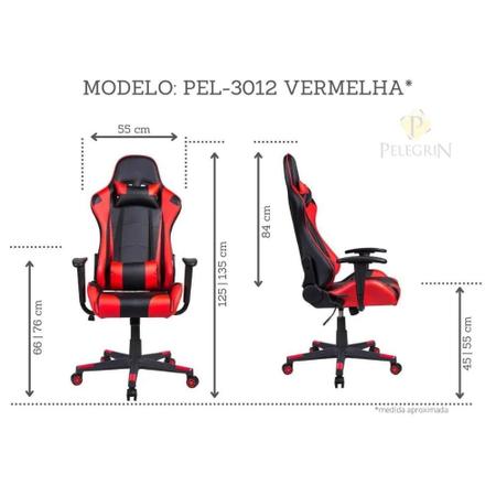 Imagem de Cadeira Gamer Pelegrin em Couro PU Reclinável PEL-3012 Preta e Vermelha