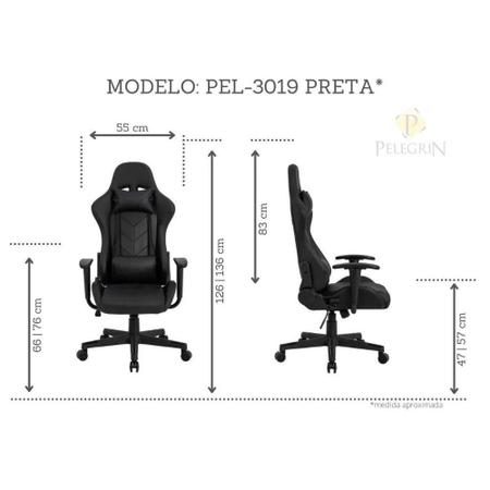 Imagem de Cadeira Gamer Pelegrin em Couro PU Reclinável PEL-3019 Preta 