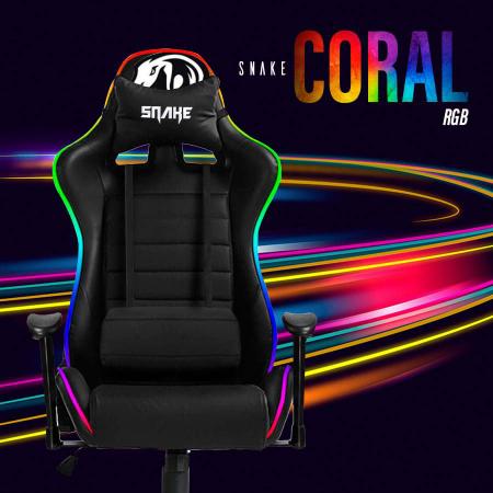 Imagem de Cadeira Gamer Preta Coral Snake Gaming RGB Led Reclinável - 580