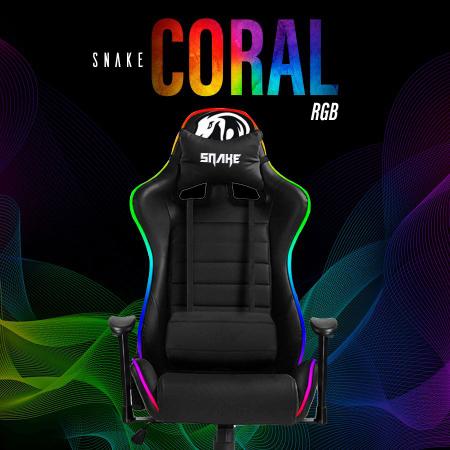 Imagem de Cadeira Gamer Preta Coral Snake Gaming RGB Led Reclinável - 580