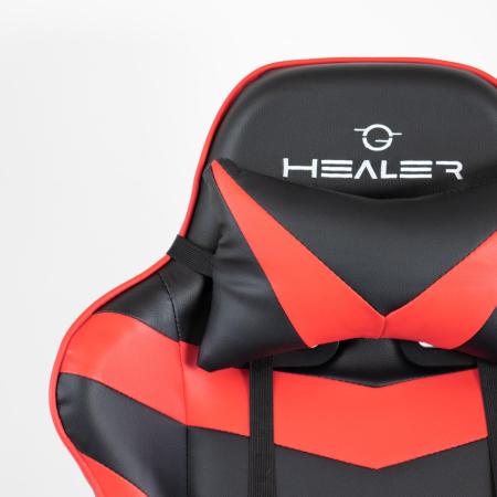 Imagem de Cadeira Gamer Vermelho e Preto Healer Level Reclinável Giratória com apoio de pés