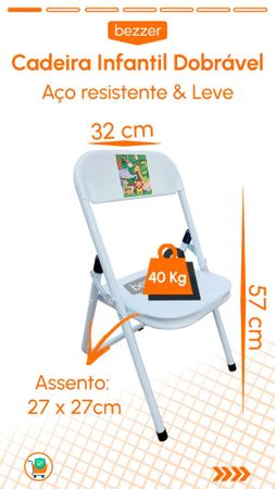 Imagem de Cadeira Infantil Dobrável Em Aço Resistente Até 40 Kg Ideal P/ Crianças Cores Estampas Lúdicas Divertidas Não Risca Chão