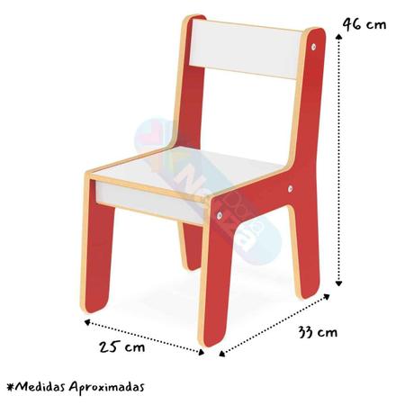 Imagem de Cadeira Infantil Em Madeira MDF 3 Opções Cores Cadeirinha Para Mesinha Junges Crianças Até 40Kg Rosa ou Azul ou Vermelha