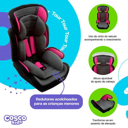 Imagem de Cadeira Infantil Para Carro Cosco Tour Cinza C/Rosa Até 36kg