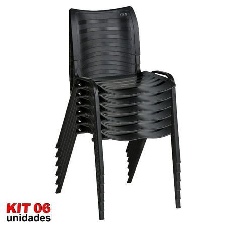 Imagem de Cadeira ISO Plástica (Kit 06) Para Igrejas, Sorveterias, Restaurante - PRETA - KASMOBILE