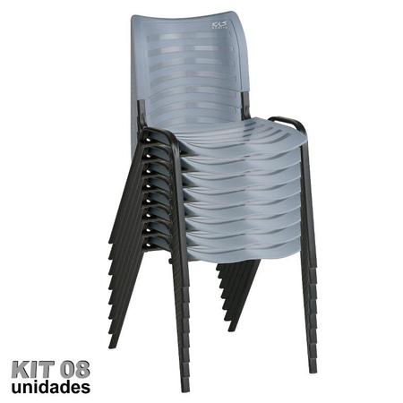 Imagem de Cadeira ISO Plástica (Kit 08) Para Igrejas, Sorveterias, Restaurante - CINZA - KASMOBILE