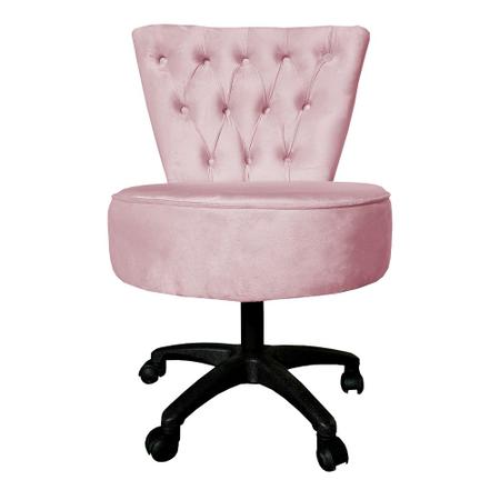 Imagem de Cadeira Mocho Capitonê Elegância Veludo Rosa Bebê Base Giratória - Pallazio