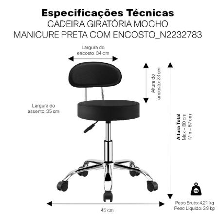 Imagem de Cadeira Mocho Evolux Giratória Encosto Sofisticada Confortável Pistão a Gás Base Projetada em Aço Preta