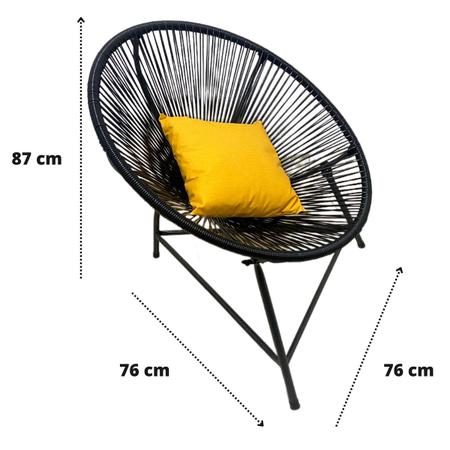 Imagem de Cadeira para Jardim Sol Fibra Sintética Redonda com Almofada Preto - Wj Design
