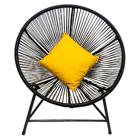 Imagem de Cadeira para Jardim Sol Fibra Sintética Redonda com Almofada Preto - Wj Design