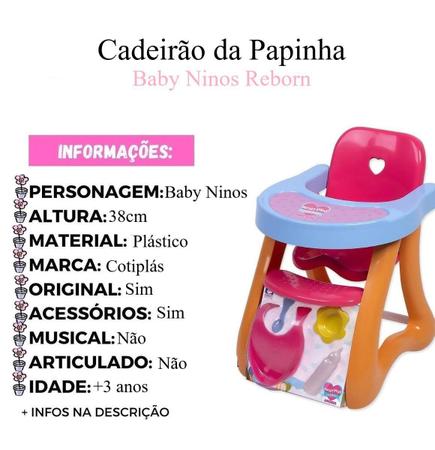 Imagem de Cadeira Para Papinha Bonecas Baby Ninos Reborn Divertido Comidinha Crianças Meninas