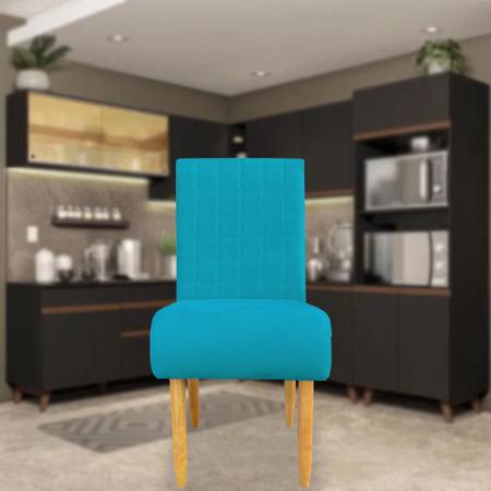 Imagem de Cadeira Para Sala de Jantar Stela Pés palito Suede Azul Tiffany - D'Classe Decor