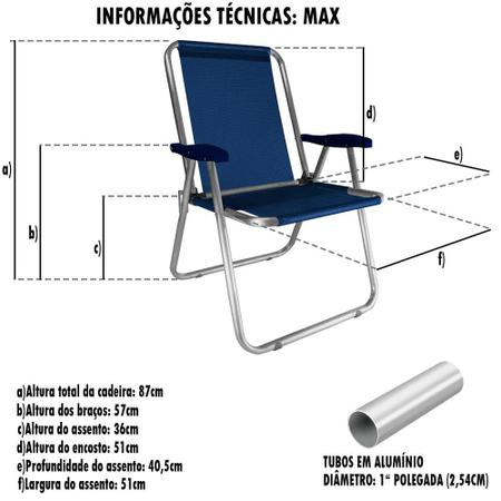 Imagem de Cadeira Praia Max Alumínio Oversize Reforçada Até 140kg Zaka