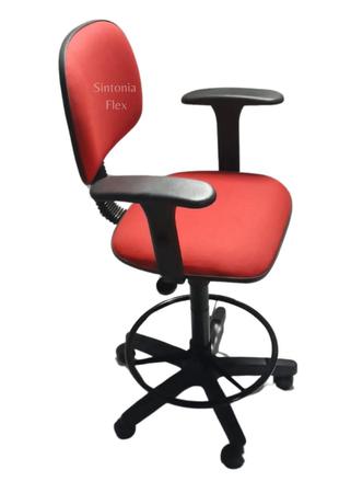 Imagem de Cadeira secretaria caixa alta - braço regulagem - base  de rodízio para recepção mercado balcão tecido vermelho