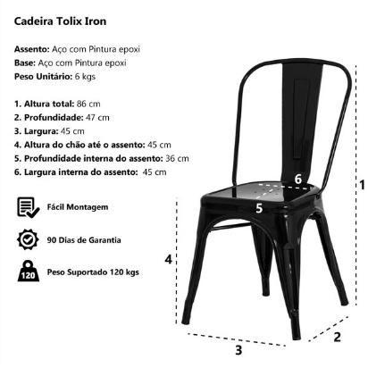 Imagem de Cadeira Tolix Iron Design Preto  Aço Industrial Sala Cozinha Jantar Bar